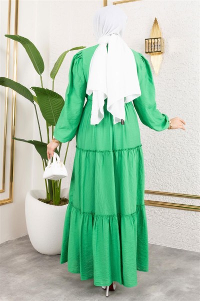 Beli Lastikli Tesettür Elbise YEŞİL - Thumbnail