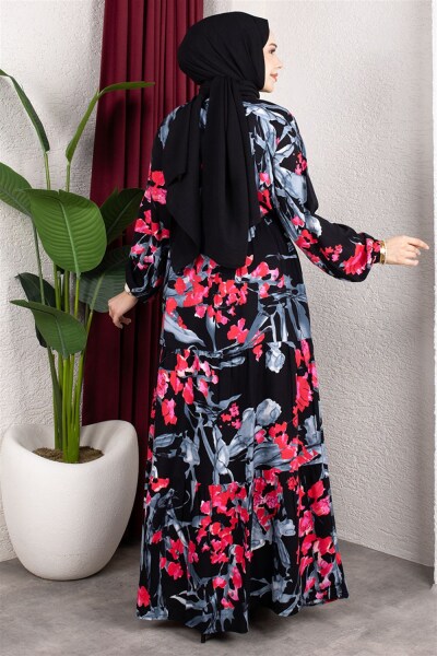 Beli Tünelli Çiçekli Elbise FUŞYA - 4