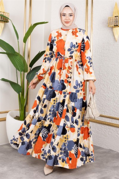 Beli Tünelli Tesettür Elbise ANTRASİT - Thumbnail