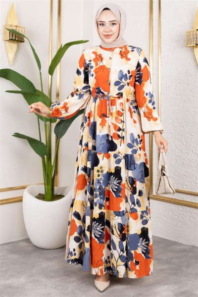 SGS - Beli Tünelli Tesettür Elbise ANTRASİT