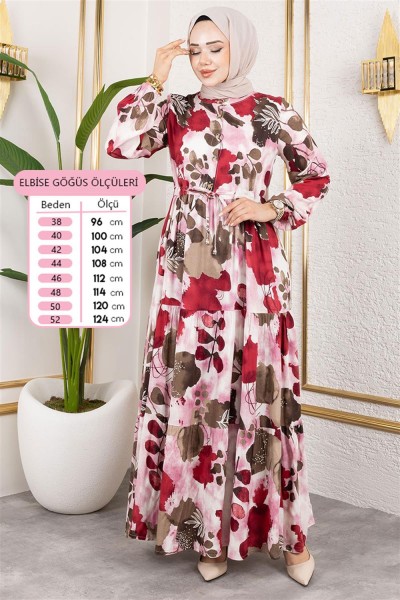 SGS - Beli Tünelli Tesettür Elbise GÜL KURUSU