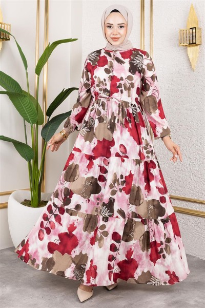 Beli Tünelli Tesettür Elbise GÜL KURUSU - Thumbnail