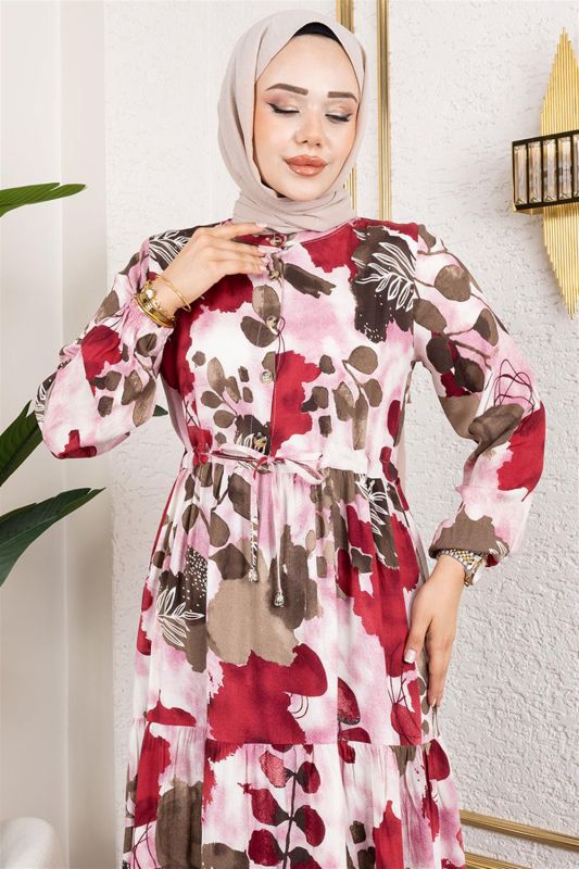 Beli Tünelli Tesettür Elbise GÜL KURUSU - 3