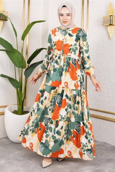 SGS - Beli Tünelli Tesettür Elbise HAKİ