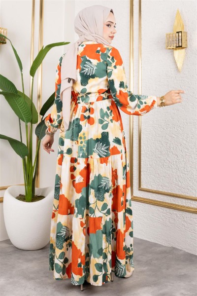 Beli Tünelli Tesettür Elbise HAKİ - Thumbnail