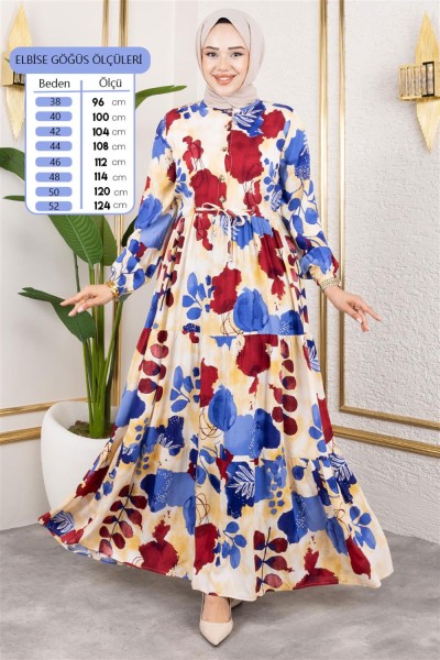 SGS - Beli Tünelli Tesettür Elbise İNDİGO