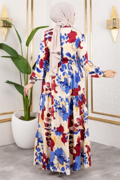 Beli Tünelli Tesettür Elbise İNDİGO - Thumbnail