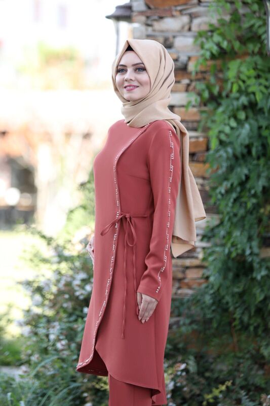 Boncuk İşlemeli Takım mdc 5434 Mercan - 1