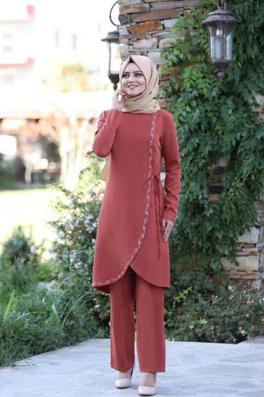 Boncuk İşlemeli Takım mdc 5434 Mercan - 2