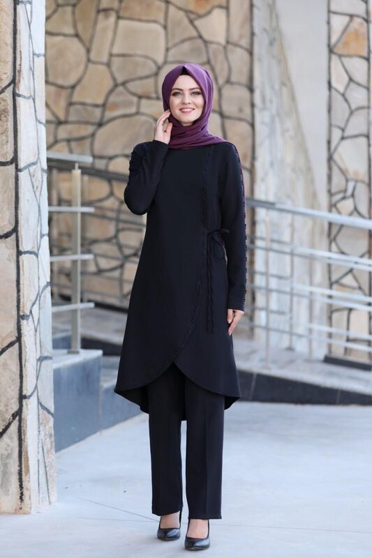 Boncuk İşlemeli Takım mdc 5434 Siyah - 2