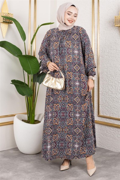 SGS - Büyük Beden Desenli Elbise HAKİ