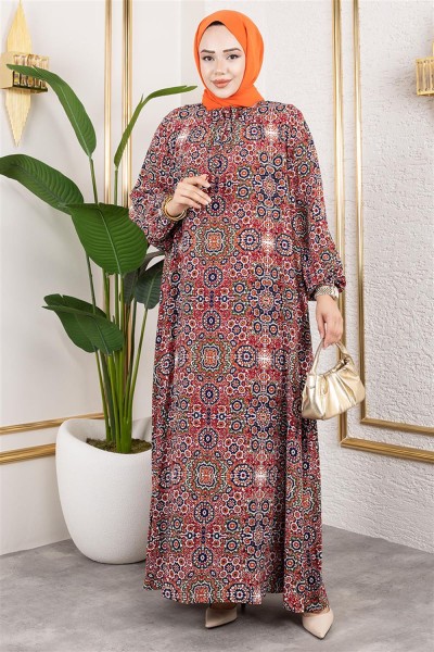SGS - Büyük Beden Desenli Elbise KIRMIZI