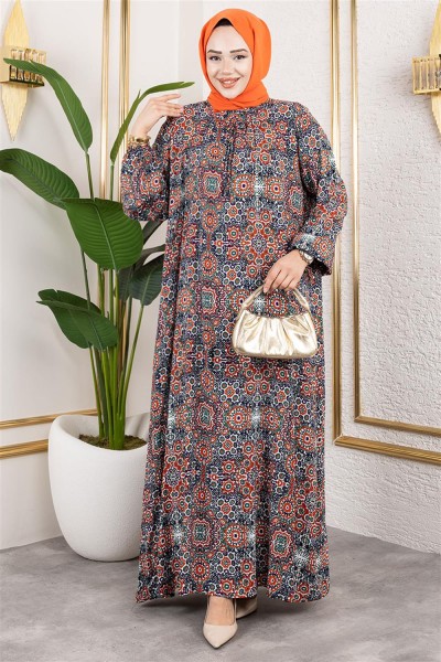 SGS - Büyük Beden Desenli Elbise ZÜMRÜT YEŞİLİ