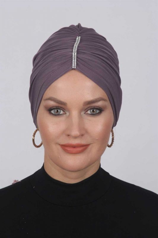 Büzgülü Taşlı Bone  Vizon - 1