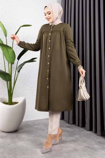 Büzgülü Tesettür Tunik HAKİ - Thumbnail