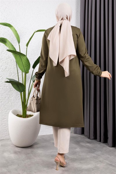 Büzgülü Tesettür Tunik HAKİ - Thumbnail