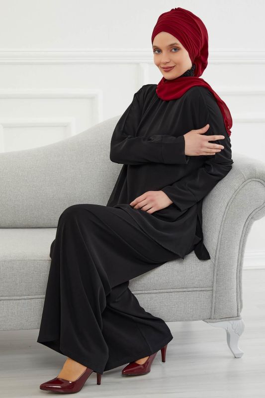 Çapraz Dikim Fularlı Tasarım Şifon Hazır Türban,HT-48 Bordo - 6