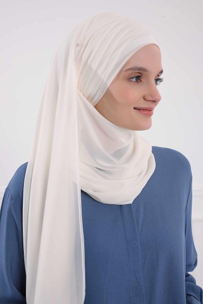 Moda Çizgi - Çapraz Dikim Pratik Şifon Şal,CPS-62,CPS-62 Krem