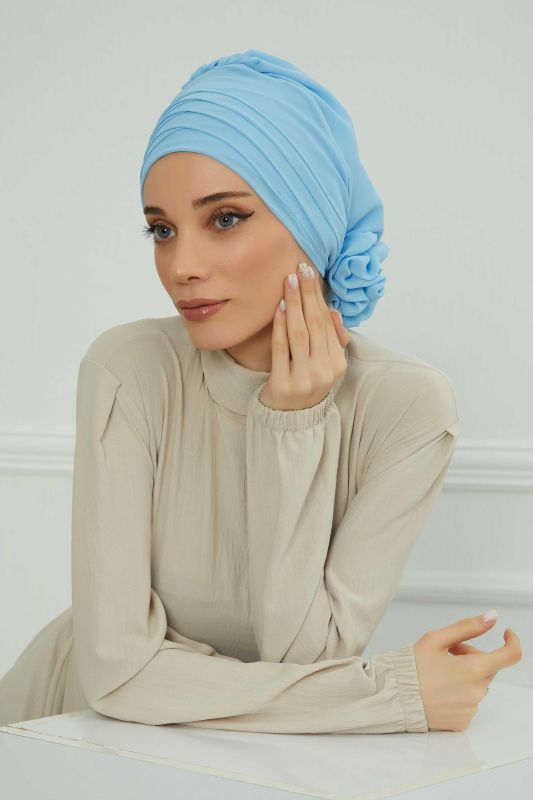 Çapraz Dikim Tasarım Şifon Hazır Türban,HT-30 Bebe Mavisi - 1