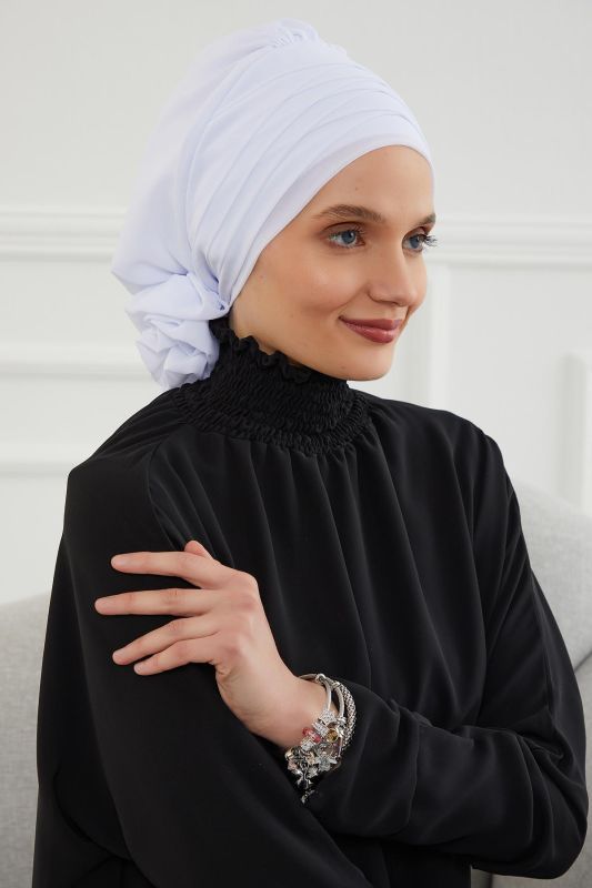 Çapraz Dikim Tasarım Şifon Hazır Türban,HT-30 Beyaz - 3
