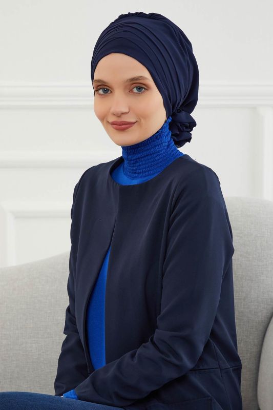 Çapraz Dikim Tasarım Şifon Hazır Türban,HT-30 Lacivert - 2