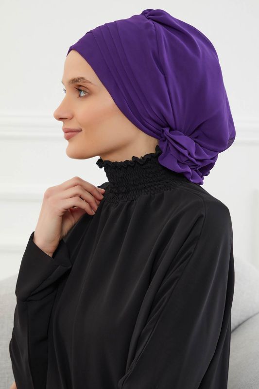 Çapraz Dikim Tasarım Şifon Hazır Türban,HT-30 Mor - 2