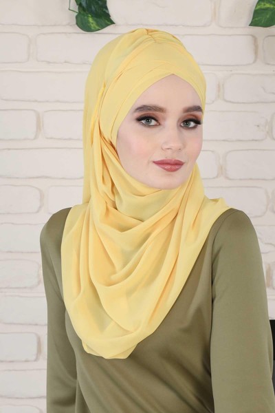 Moda Çizgi - Çapraz Pratik Şifon Şal,CPS-502,CPS-502 Sarı