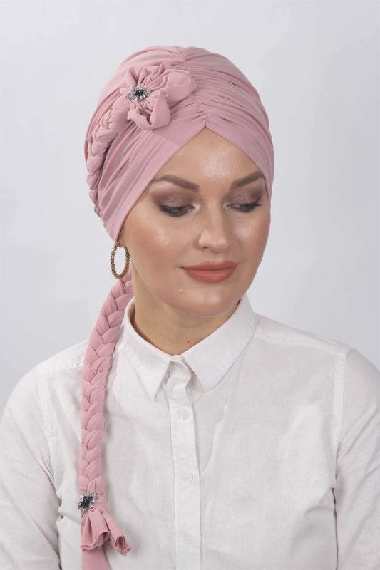 Çiçekli Örgülü Hazır Bone Pudra - 1
