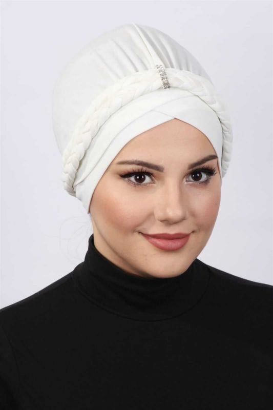 Çift Örgülü Bone  Beyaz - 1