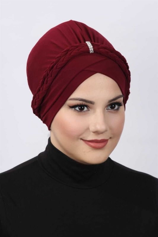 Çift Örgülü Bone  Bordo - 1