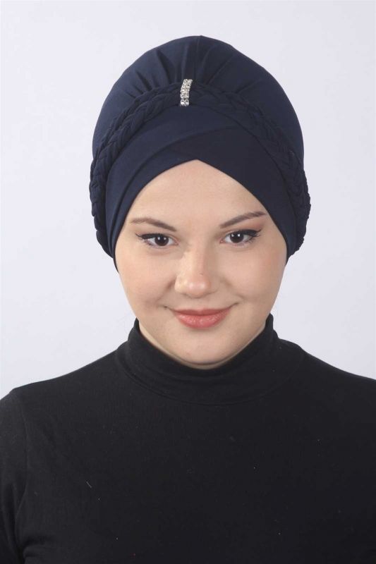 بونيه محبوك مزدوج باللون الأزرق الداكن - 1