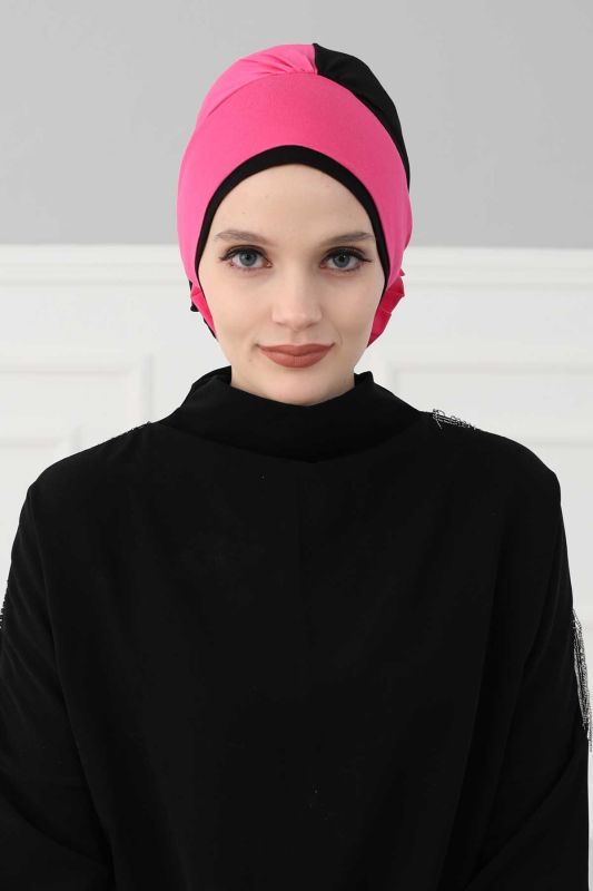 Double Color Rose Bonnet,B-28 Fuchsia - Black - 1