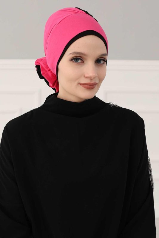Double Color Rose Bonnet,B-28 Fuchsia - Black - 2