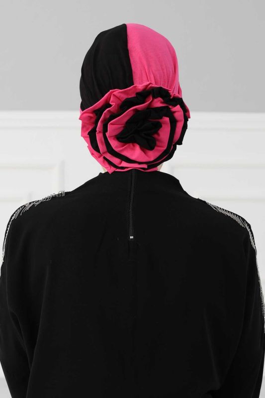 Double Color Rose Bonnet,B-28 Fuchsia - Black - 3