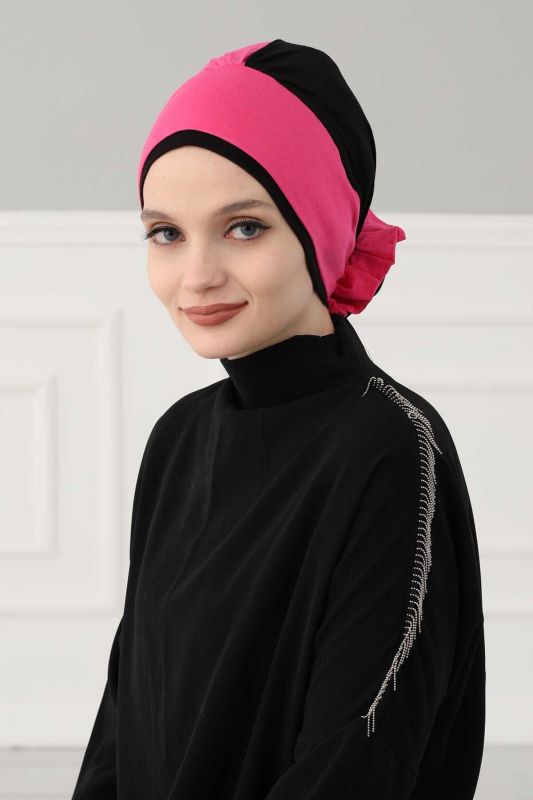 Double Color Rose Bonnet,B-28 Fuchsia - Black - 4