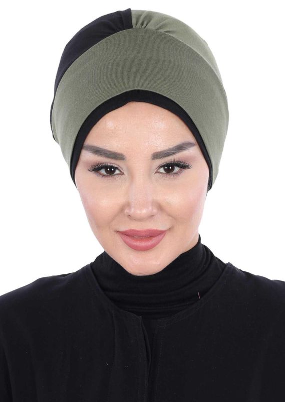 Çift Renkli Güllü Bone,B-28 Haki Yeşil - Siyah - 1