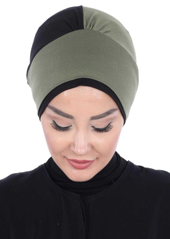 Çift Renkli Güllü Bone,B-28 Haki Yeşil - Siyah - 2