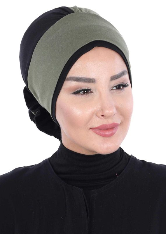 Çift Renkli Güllü Bone,B-28 Haki Yeşil - Siyah - 3
