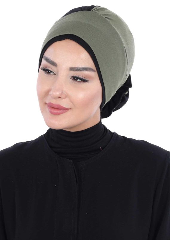 Çift Renkli Güllü Bone,B-28 Haki Yeşil - Siyah - 4