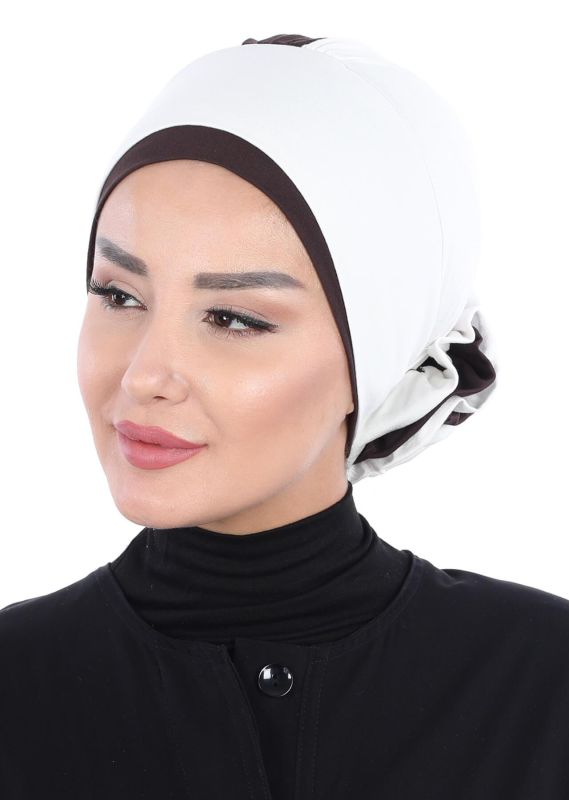 Double Color Rose Bonnet,B-28 Cream - Brown - 4