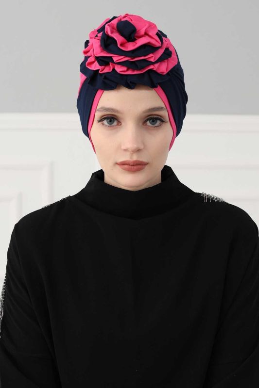 Double Colored Rose Bone, B-28 Navy Blue - Fuchsia - 1