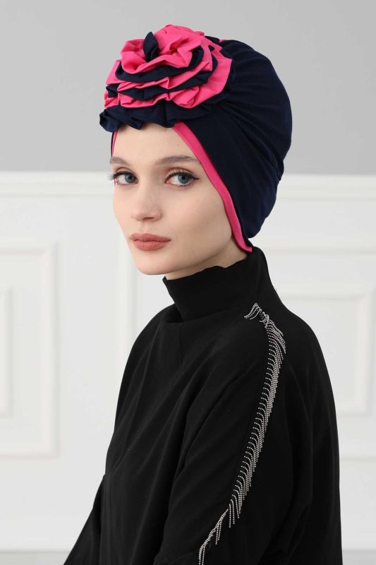Double Colored Rose Bone, B-28 Navy Blue - Fuchsia - 2