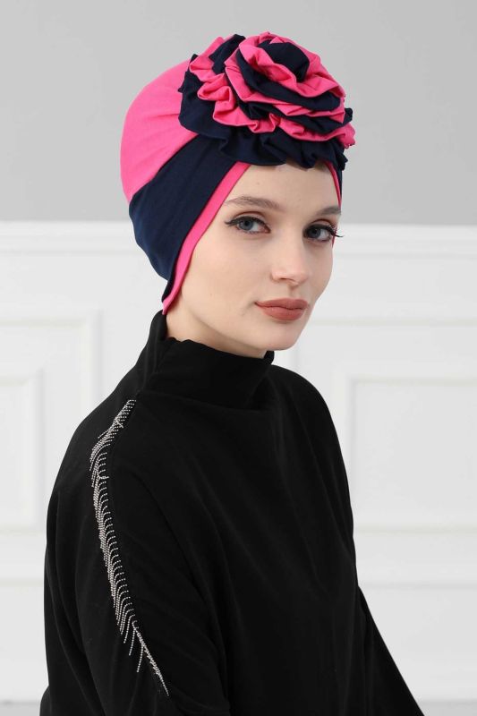 Double Colored Rose Bone, B-28 Navy Blue - Fuchsia - 3
