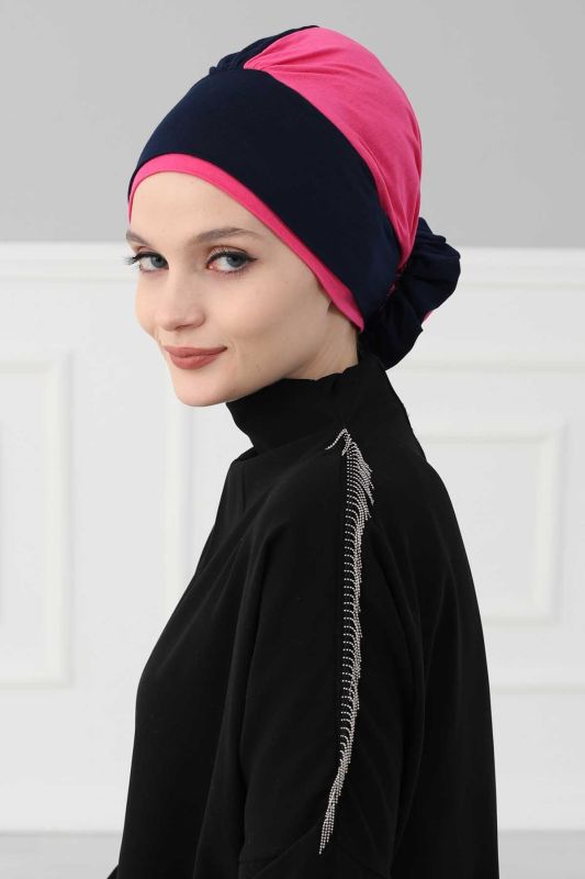 Double Colored Rose Bone, B-28 Navy Blue - Fuchsia - 5