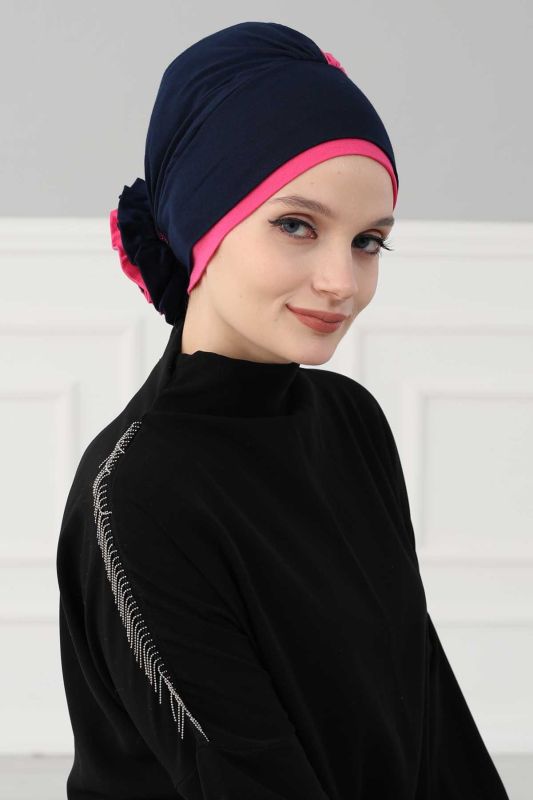 Double Colored Rose Bone, B-28 Navy Blue - Fuchsia - 6
