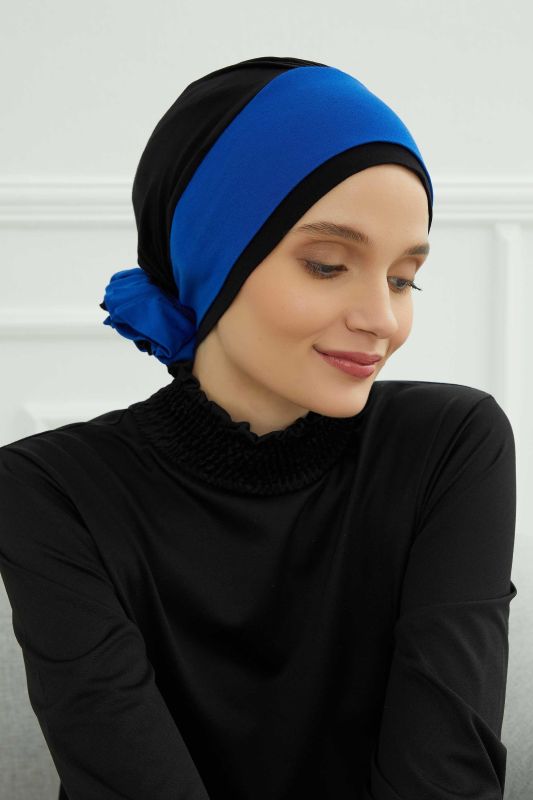 Çift Renkli Güllü Bone,B-28 Saks - Siyah - 3