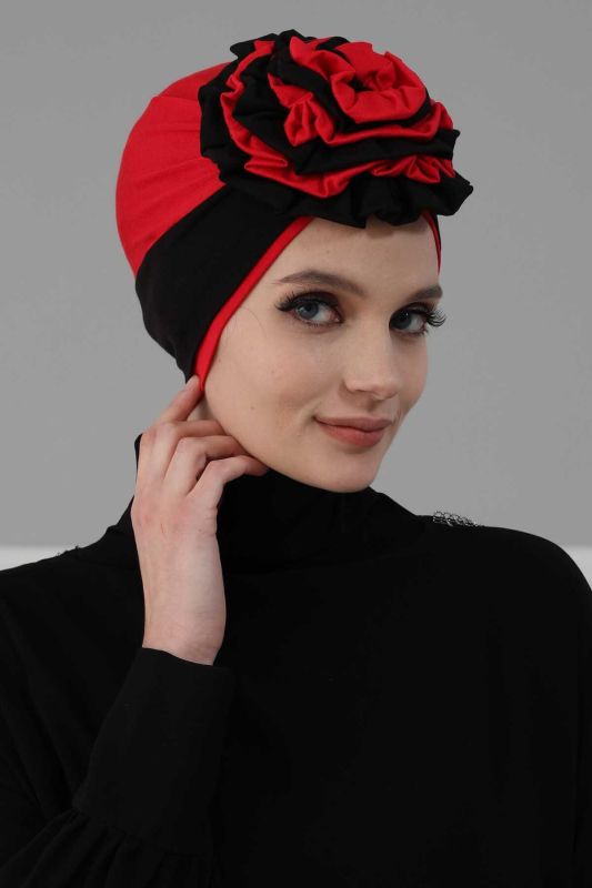 Double Color Rose Bonnet,B-28 Black - Red - 1
