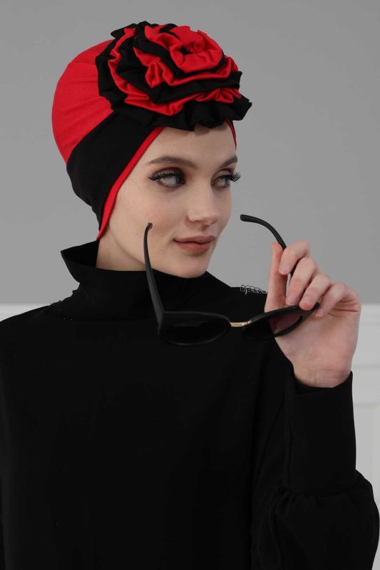 Double Color Rose Bonnet,B-28 Black - Red - 2