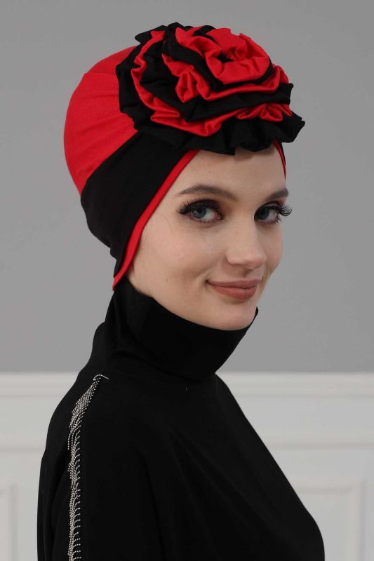 Double Color Rose Bonnet,B-28 Black - Red - 3