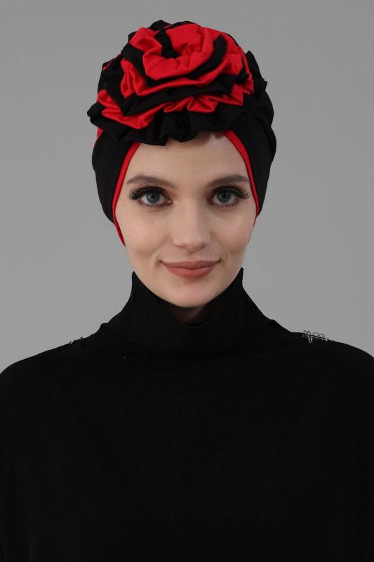 Double Color Rose Bonnet,B-28 Black - Red - 4